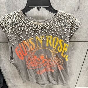 Alice + Olivia Gray Graphic Muscle Tee with Embellishments